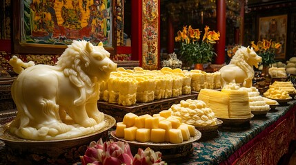 Tibetan yak butter sculptures in monastery display