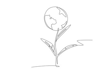 Earth shaped flower. World environment day concept one-line drawing