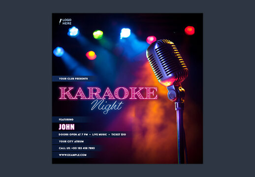 Karaoke Night Party Social Media Post with Vintage Microphone for Event Promotion, Editable Design.