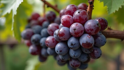 Close-up of Ripe Grapes on Vine Ready for Harvesting