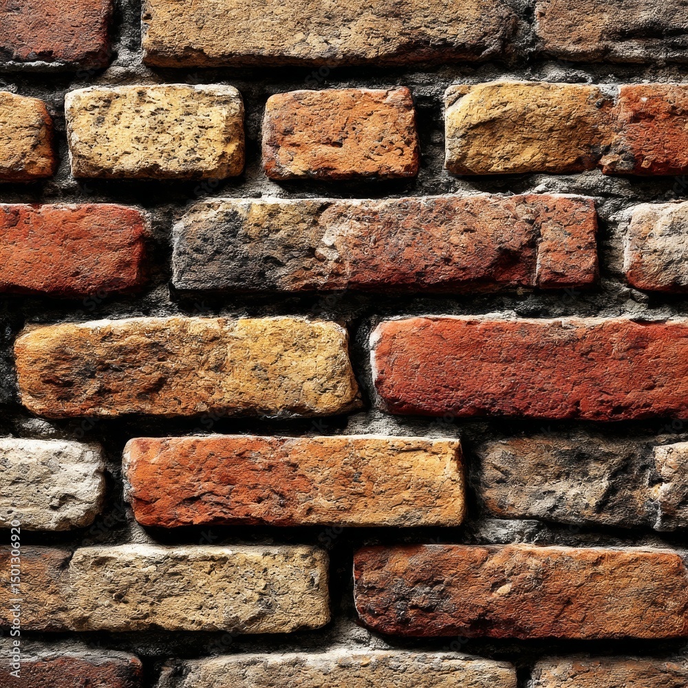 Aufkleber textured brick wall: a close-up view of earthy red and beige bricks creating a rustic and vintage ae
