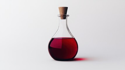 Clear glass flask containing a vibrant red liquid sits on a neutral surface, highlighting its shape and contents.