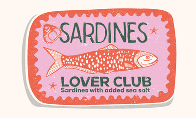 Fototapeta na wymiar Sardines fish artwork for t shirt print, poster, sticker and other uses. Seafood t shirt design. Sardines love club. Fish in canned. 