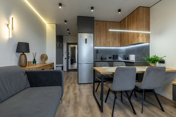 Cozy Open Kitchen and Living Room with Wooden Elements