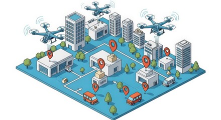 Drone Delivery in City Isometric Illustration