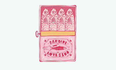 Seafood t shirt design. Sardines love club. Canned fish artwork. Fish vintage artwork. Sardines fish with olive and lemon artwork for t shirt print, poster, sticker and other uses.