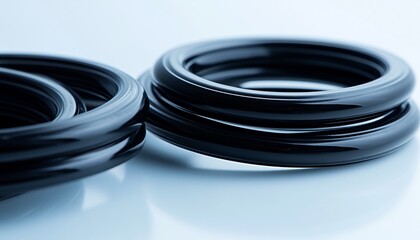Close-up of stacked black rubber o-rings offering precision engineering detail