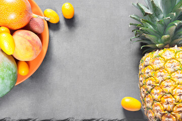 various fruits on a black background
