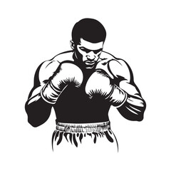 Vector illustration of a boxing athlete warming up before a match, showing dynamic body posture and strong sport spirit isolated on white background.