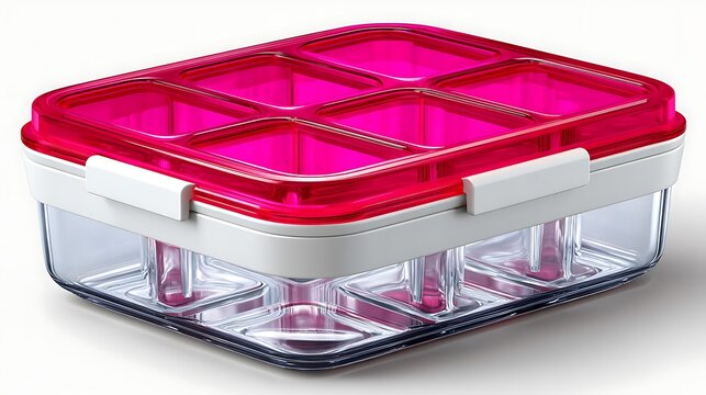 Pink and white plastic lunch box high resolution image