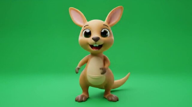 Animated kangaroo cartoon character against green screen