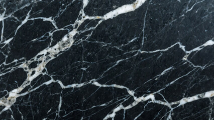 Close-up of a stunning black marble surface with white veins