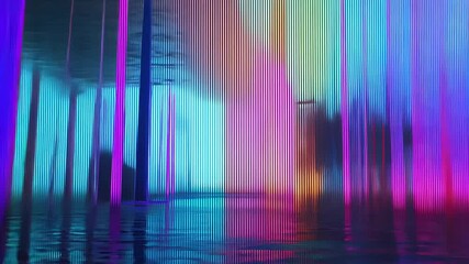Vibrant, vertical stripes of neon hues create an abstract, glossy reflective landscape - Powered by Adobe