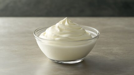A bowl of whipped cream on a gray surface