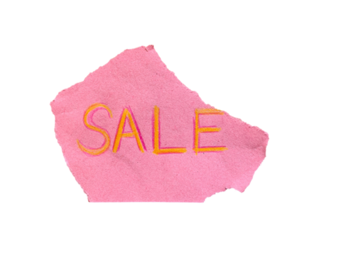 Torn pink paper scrap with SALE text written in bright colors isolated on transparent background - Powered by Adobe