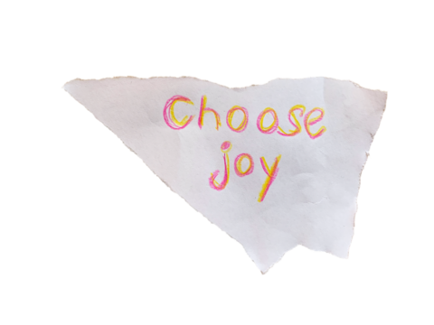 Torn white paper with handwritten colorful Choose Joy message isolated on transparent background