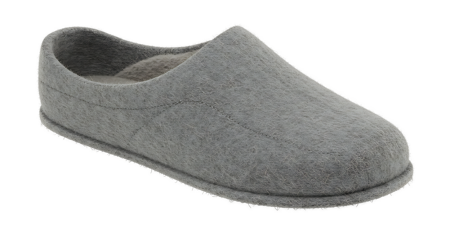Cozy felt slipper basks in neutral light