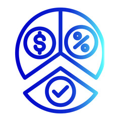 An icon representing pie chart analytics. Ideal for visualizing data, market segmentation, percentage breakdowns, and business metrics. (Outline Gradient Style)