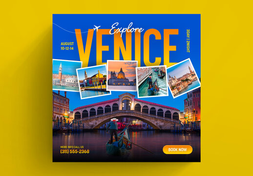 Travel Social Media Post Layout with Orange Accents