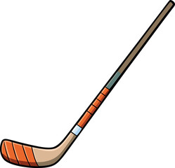 Hockey Stick Cartoon Illustration - Ice Hockey Sports Equipment, Wooden Hockey Stick Drawing, Athletic Gear Vector, Clipart, Hockey Stick Art Image, Rink, Puck, Competition, Player, Game