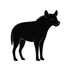 Elegant black silhouette of a hyena in a standing pose against a white background