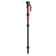 Adjustable black and red trekking pole with ergonomic grip isolated on Transparent Background