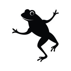 Simple black silhouette of a leaping frog on a clean white background