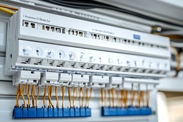 Electrical Panel with Circuit Breakers and Wires in Industrial Setting