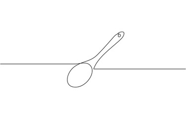 Wooden Spoons continuous one line drawing, Kitchen Spoons continuous one line drawing. Editable outline, continuous line drawing of hanging spatula on white background.