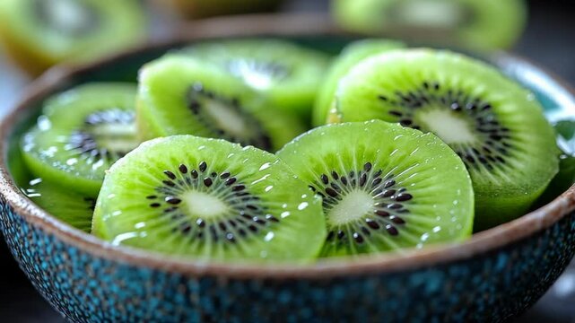 A bowl filled with sliced kiwia
