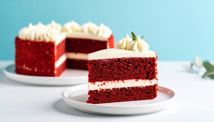 slice red velvet cake with garnish  white background