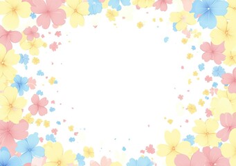 A cute frame of pastel pink, yellow, and blue flowers 