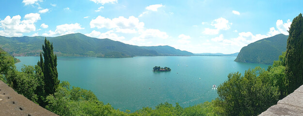 Monte Isola (Montisola) on Lake Iseo in Springtime, Lombardia, northern Italy. Panoramic view