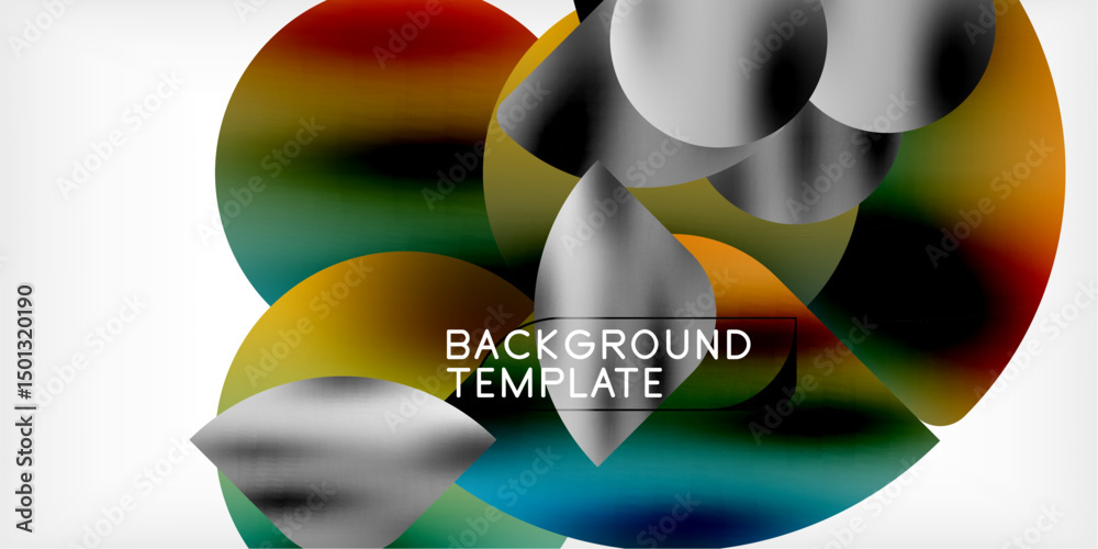 Poster Abstract colorful circles overlap, creating dynamic visual effect. Gradient shades blend smoothly, forming modern background template.