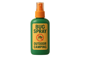 Bug spray bottle protecting from mosquitoes during outdoor camping with transparent background