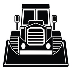 Black tractor silhouette isolated on white, a heavy construction machine vector icon for farm equipment and industrial transport