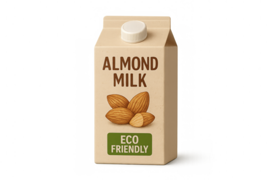 Eco-friendly almond milk carton with transparent background