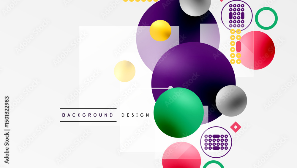 Aufkleber abstract colorful shapes overlap white space. circles, squares, gradients create modern design. mini