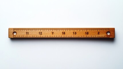 A wooden ruler is positioned horizontally, displaying accurate inch markings for measurement and school use.