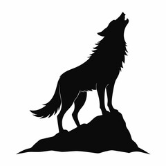 Black and white wolf vector silhouette illustration of a wild animal with nature and wildlife elements