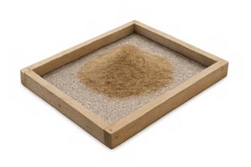 Wooden box holding sand on a transparent background