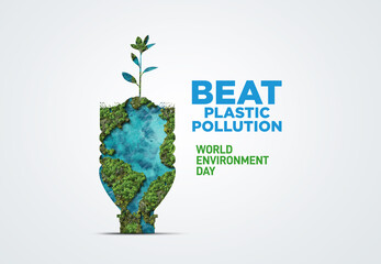 #BeatPlasticPollution, World Environment day concept 2025 3d tree background. 