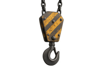 Crane hook hanging on chains with transparent background