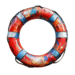 A weathered rustic life preserver offers hope and history showcasing on transparent background