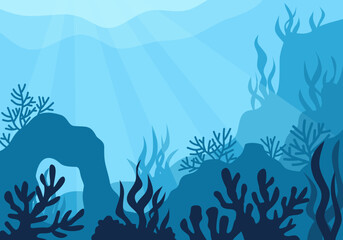 Underwater Deep Ocean Background Scene Illustration © pande/visulaco