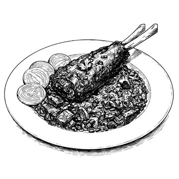 black and white lamb kebab plate clip art preview