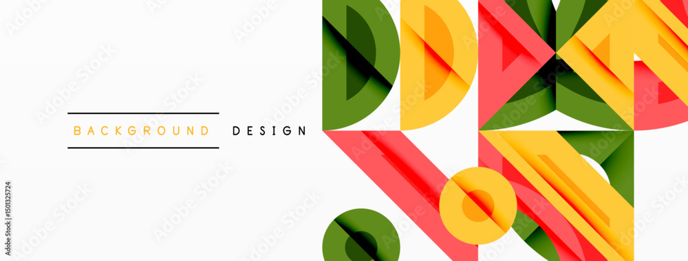 Aufkleber abstract geometric shapes overlap, creating vibrant colorful background. design features green, yell