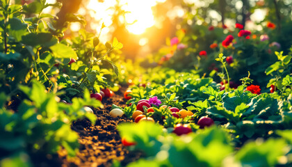 Obraz premium Sunny Vegetable and Flower Garden