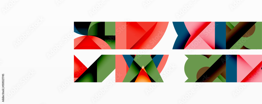 Aufkleber Abstract geometric shapes, vibrant colors, overlapping forms create dynamic composition. Minimalist design, modern aesthetic.