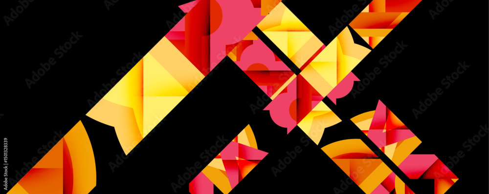Poster abstract geometric design. bright reds, yellows create dynamic letter x shape. modern, vibrant visua